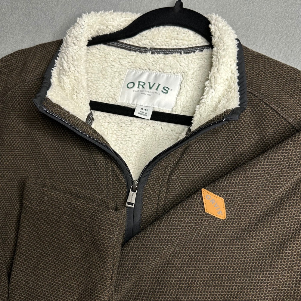 ORVIS Men's Brown Textured Sherpa Lined Quarter Zip Pullover Sweater XL‎ EG